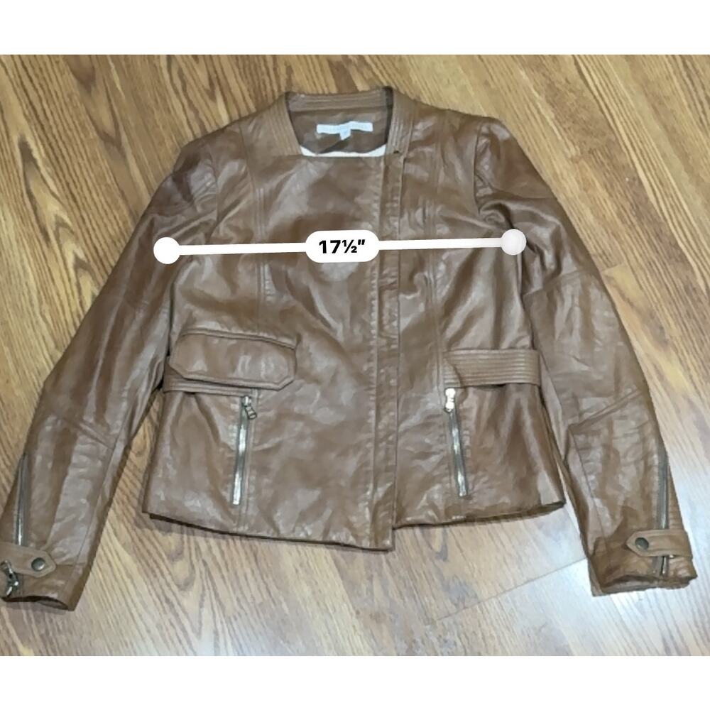 Veronica Beard Brown Leather Moto Jacket Biker Style Women’s Size XS - Picture 7 of 16